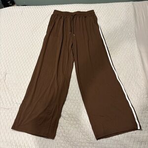 Brown Wide-Leg Pants with White Stripe